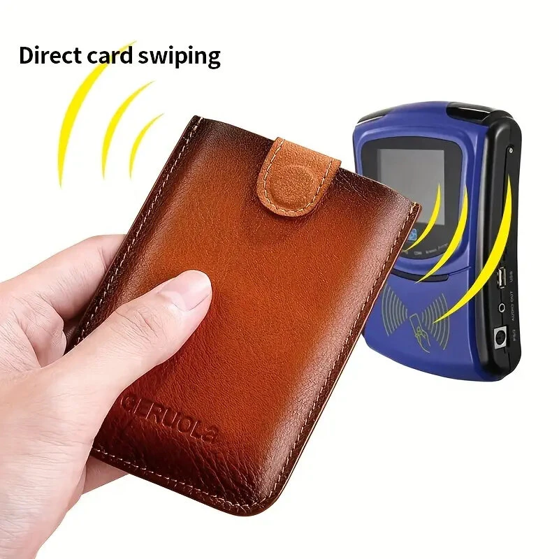 (image for) Ekphero Men's Card Holder Genuine Leather Portable Credit Card Case Storage Magnetic Suction Card Holder Simple Thin Bank Card Anti-magnetic Bus Card Slot Mini Bag